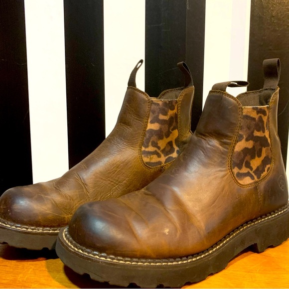 Ariat Shoes - Ariat Brown & Leopard Slip On Ankle Booties Size 8